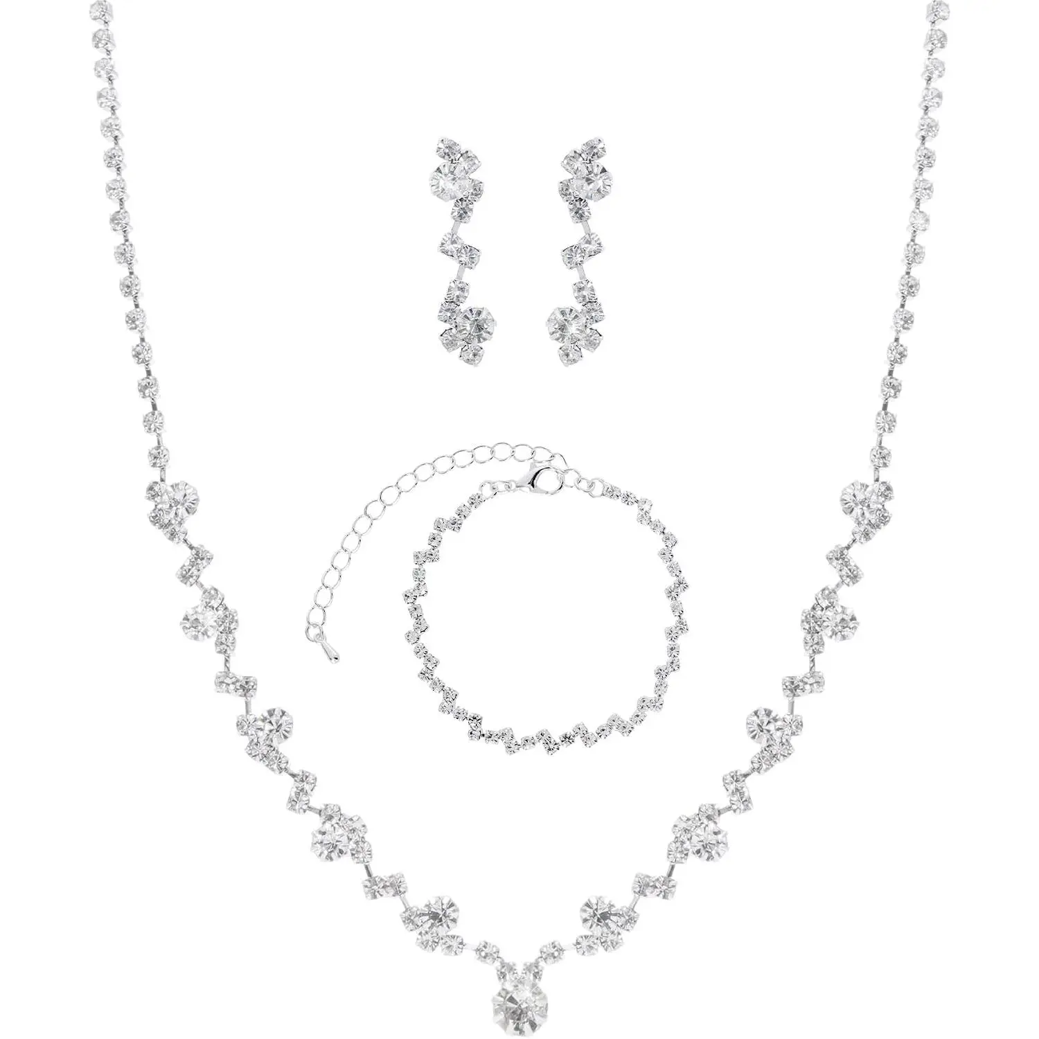 Women  Set  Necklace Earrings Bracelet Rhinestone  Bridal Wedding  Sets for Brides Bridesmaid Wedding Party