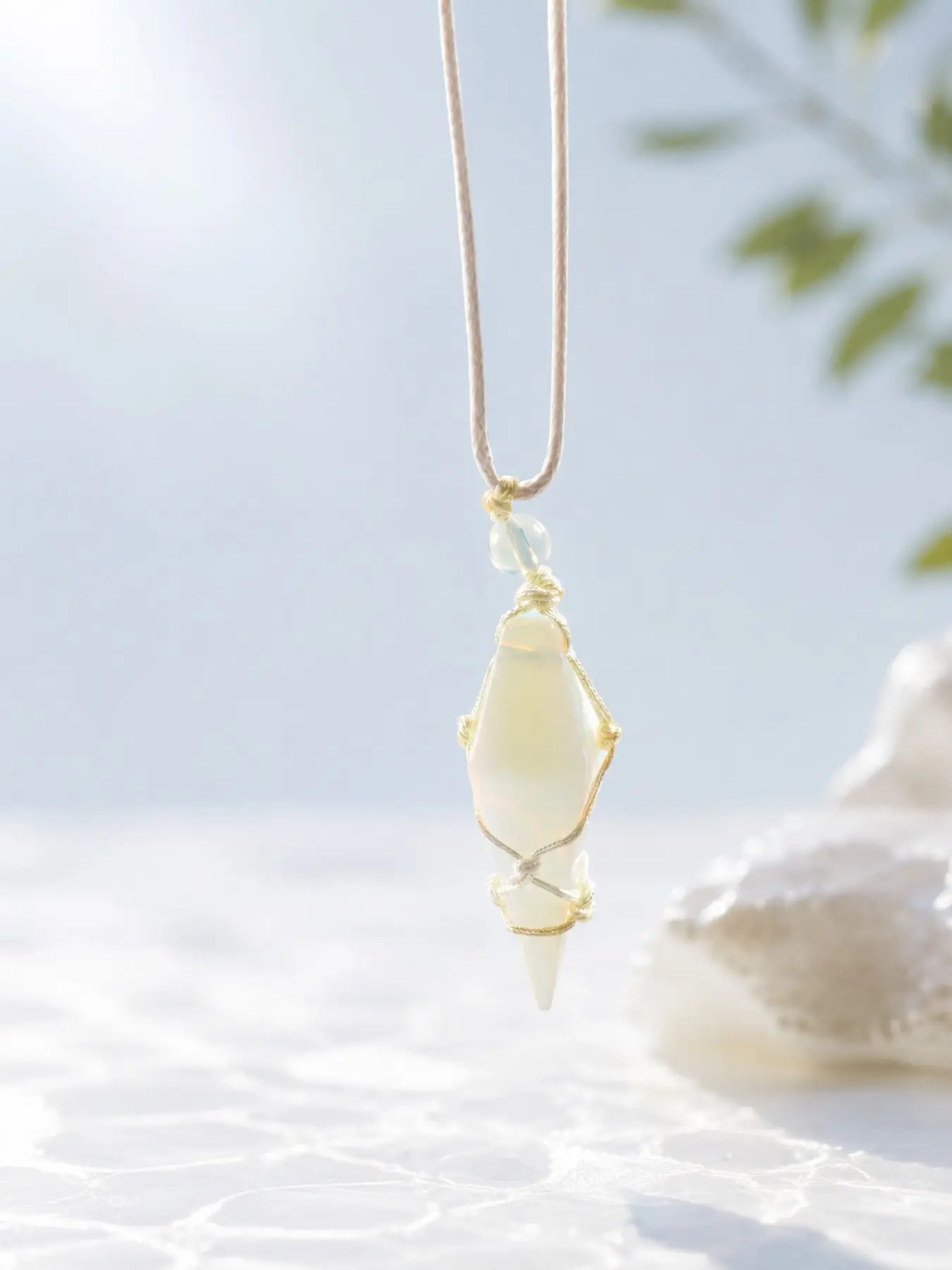 Ethereal Opal Crystal Pendant Necklace, Adjustable Lightweight Braided Cord Healing Jewelry, Elegant Daily Accessory, Perfect Gift for Women