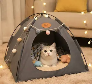 Cozy Cat Tent Bed Furniture with Soft Cushion, Foldable Indoor Pet House for Cats & Small Dogs, Warm All-Season Sleeping Nest
