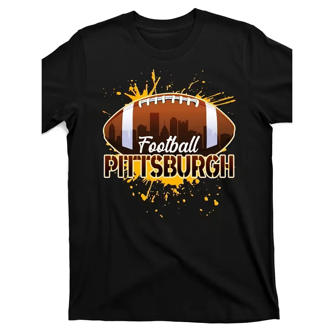 Pittsburgh Pennsylvania Skyline Football Fan Men'S Casual Trendy Brand Crew Neck Short Sleeve T-Shirt Same Style for Men And Women 2026 Summer Short-Sleeved Printed T-Shirt 180G