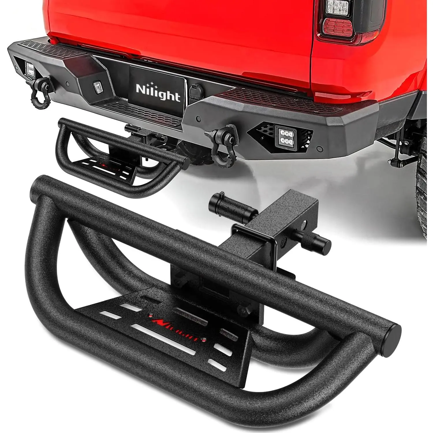 Nilight Universal Hitch Step Textured Black Drop Trailer Hitch Step Fit 2 Inch Receiver with Hitch Lock Stabilizer Towing Bar Rear Bumper Guard Rated up to 350 Lbs for Pickups Trucks Vans SUVs ATVs