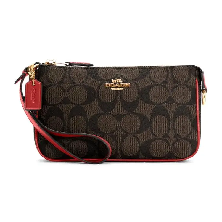 COACH Nolita 19 Classic Monogram Canvas and Leather Wristlet Clutch Bag for Women, Small Size, Dark Brown