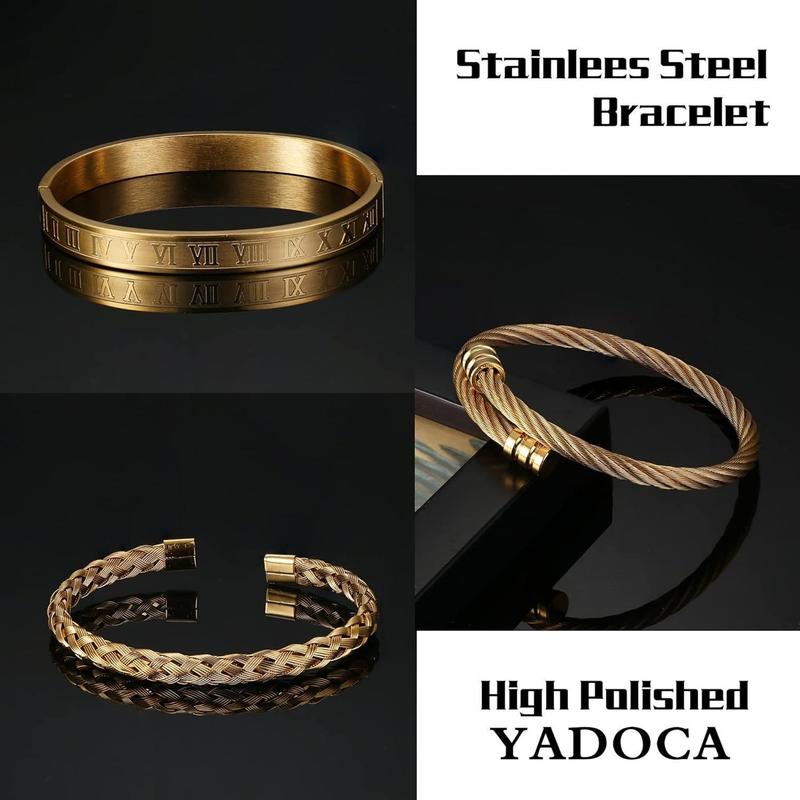 MILACOLATO 3count Stainless Steel Bracelets for Men Roman Numeral Bangle Bracelet Adjustable Cuff Bracelet Twisted Cable Bracelet Mens Luxury Bracelets Jewelry Gifts /Silver/Black