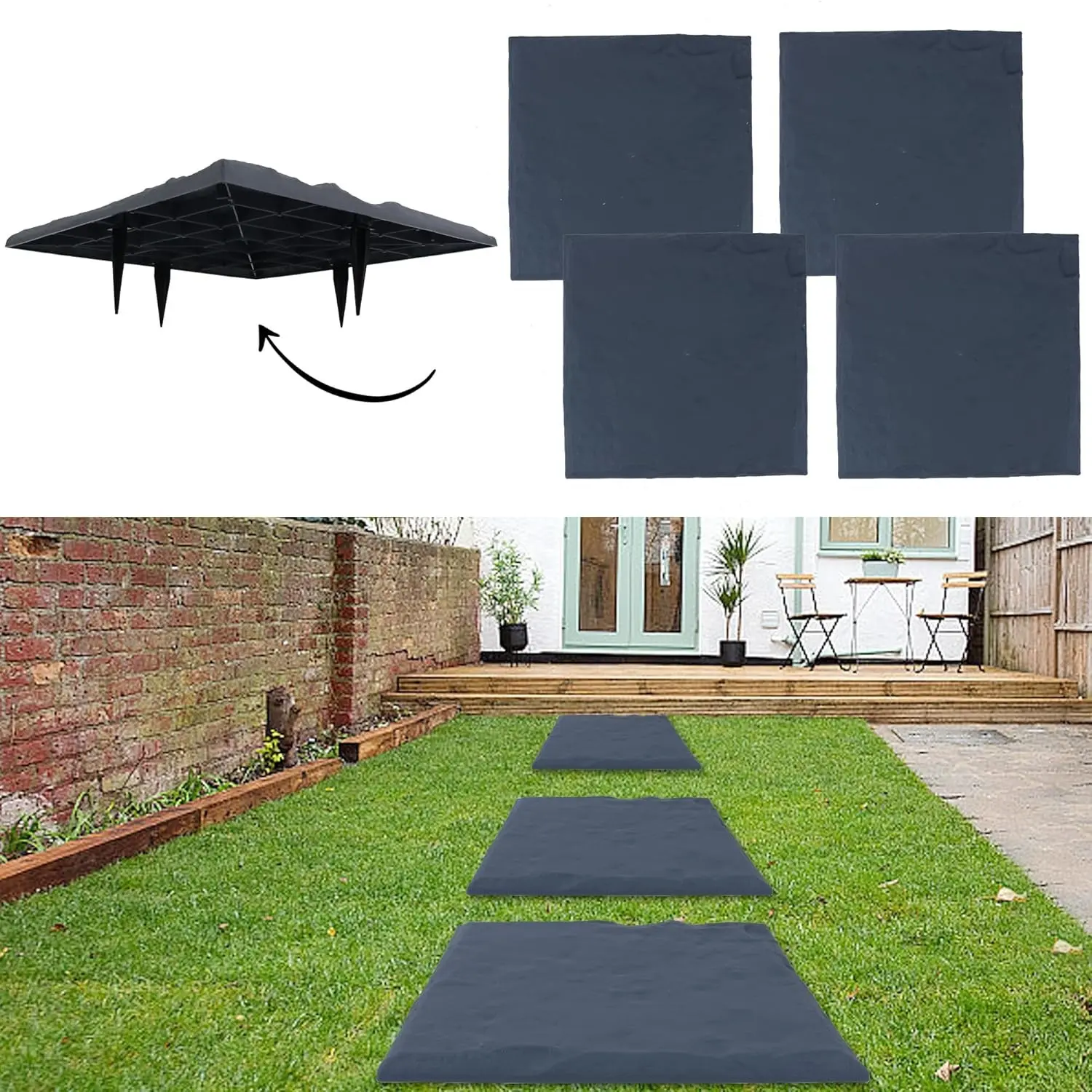 4Pcs Large Plastic Stepping Stones with Ground Stakes - Durable, Weatherproof Outdoor Pavers for Garden Walkway, Patio Landscaping, Easy Installation