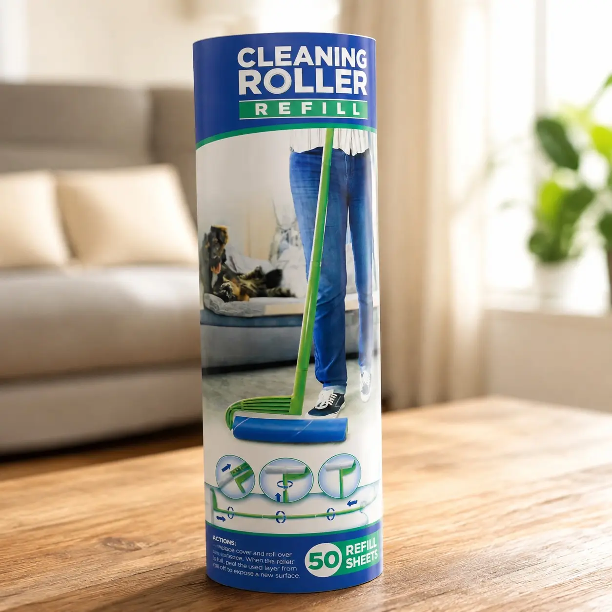Large 10-Inch Wide Lint Roller Refills, 6 Rolls (300 Ultra-Wide Sheets) – Household Cleaning Tool for Removing Pet Hair, Dust and Debris from Floors, Carpets and Furniture, Lint Sheets, Six Rolls