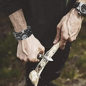 MILACOLATO 22-32 count Braided Leather Bracelet for Men Women Woven Wrist Cuff Bracelets Hemp Cords Wood Beads Ethnic Tribal Handmade Wrap Adjustable Boho Beaded Band