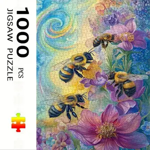 1000 Piece Bee Themed Puzzle, Large Adult Family Interactive Toy, DIY Home Decor Brain Challenge, Holiday Scene, Durable Puzzle