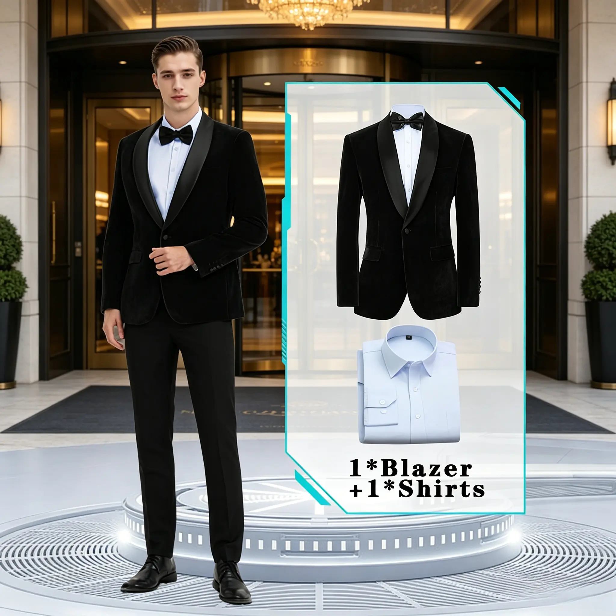 Men's 2-Piece Velvet Tuxedo Suit, Brown Fitted Single-Button Blazer with Contrast Shawl Lapel and Shirt Set for Parties & Prom, Chic, Evening, Button Front, Party, Wedding, Bf