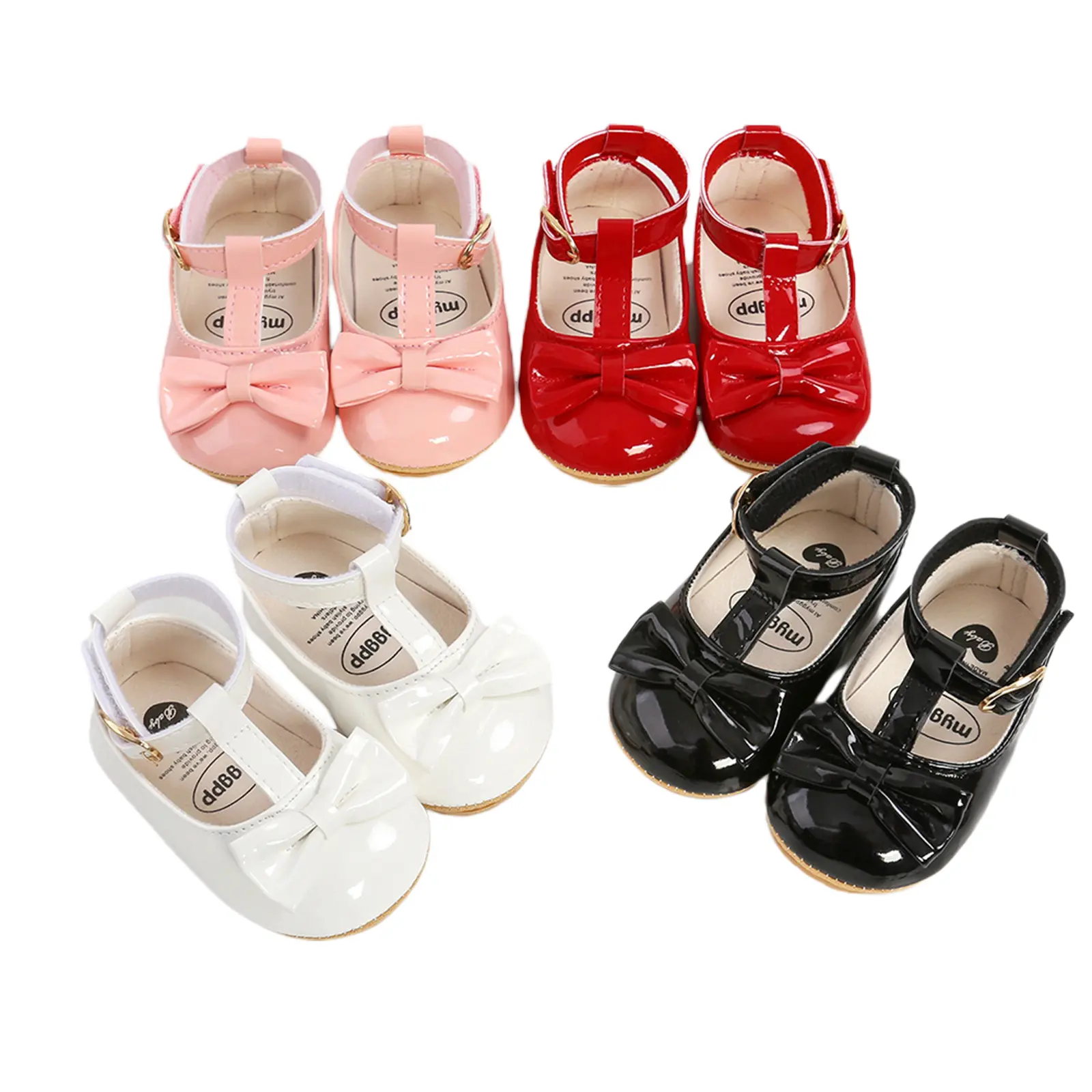 [Mini Cloud] Baby Girl’s PU Toddler Shoes, or Fashion Solid Color Bow Rubber Sole Casual Shoes and Headband Set