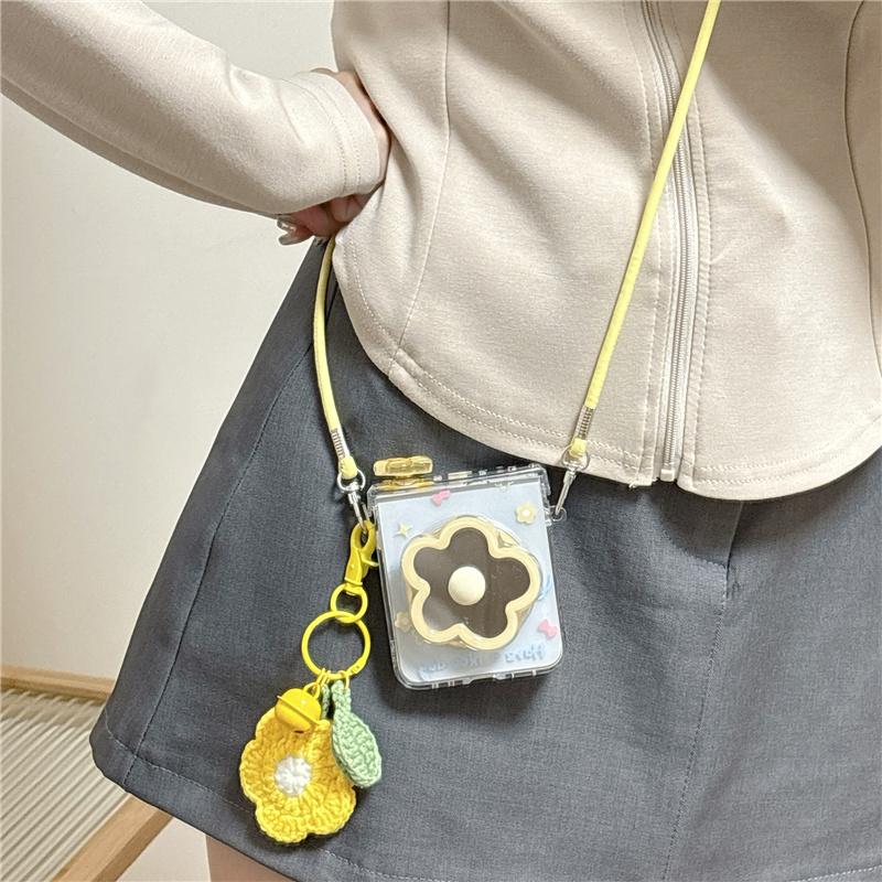 Cute Small Flower Magnetic Phone Case For Samsung Galaxy Z Flip 7 6 5 Flip6 Flip7 Cover with Magsafe Stand Lanyard Cases Funda