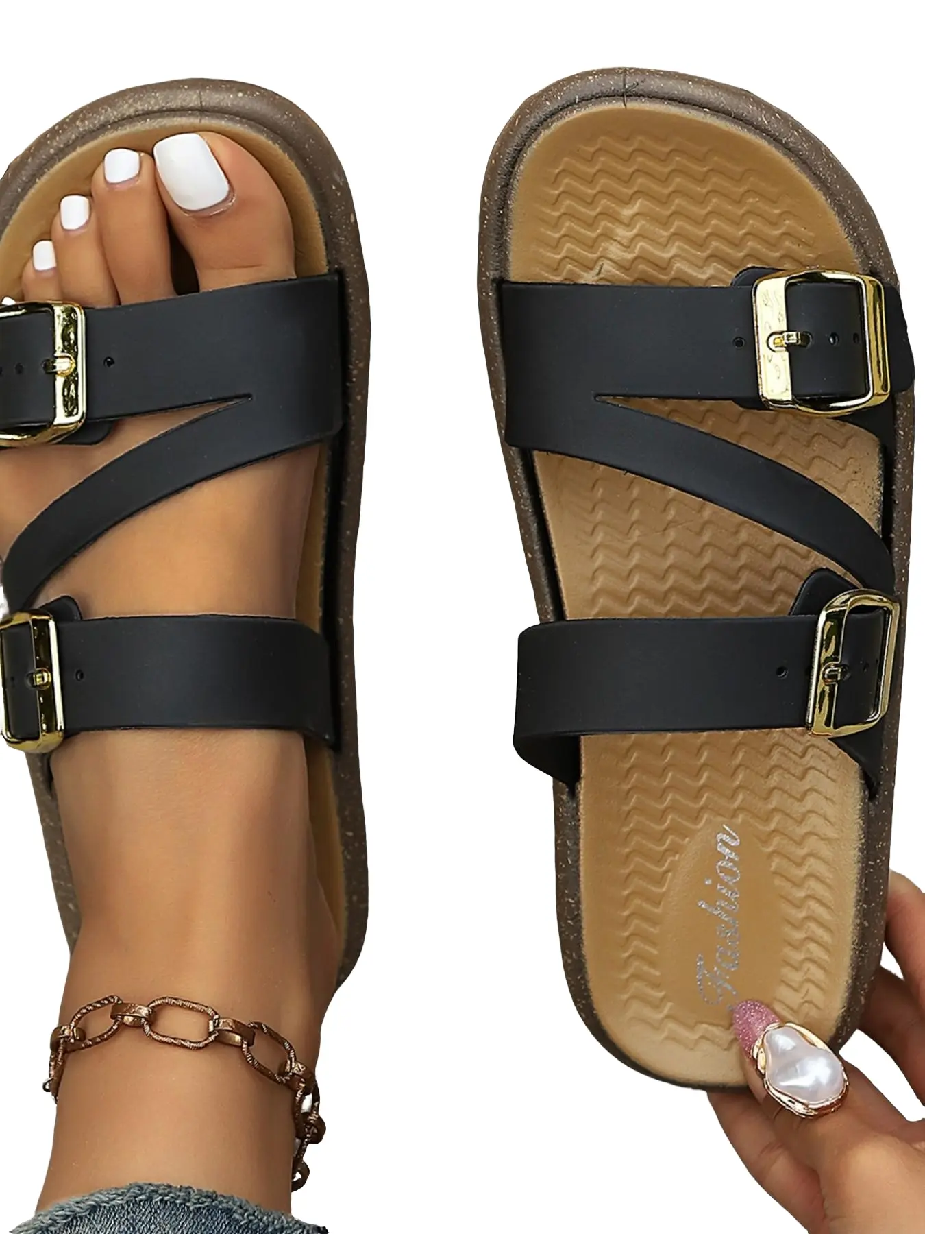 PU Adjustable Buckle Sandals, Soft Anti-Slip Lightweight Slippers, Versatile Summer Shoes for Home Beach Travel
