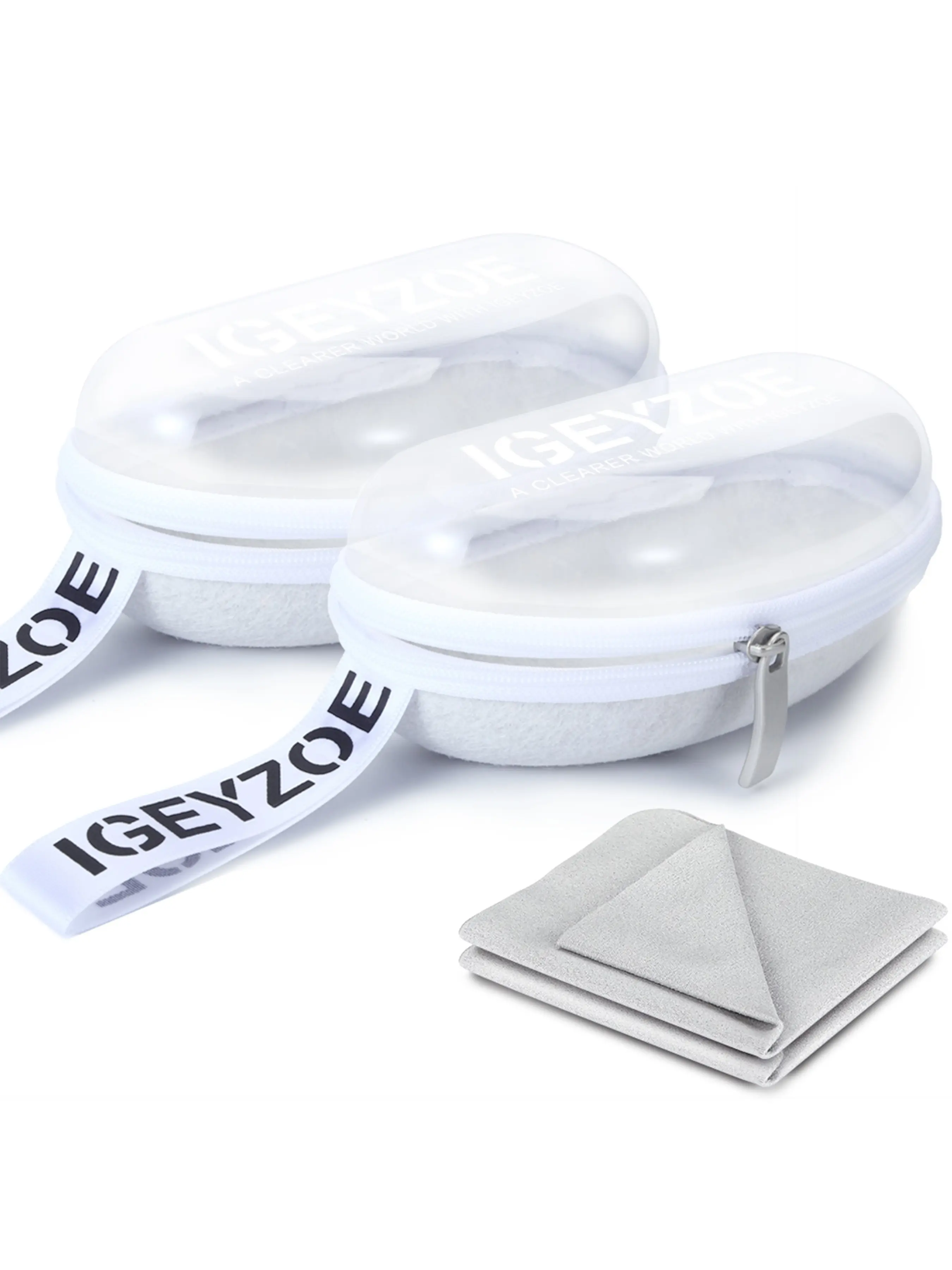 2 Pcs Hard Shell Sunglass Cases with Zipper Transparent Lid, Eyeglasses Box for Glasses, Safety Mirror Case with Microfiber Cloths