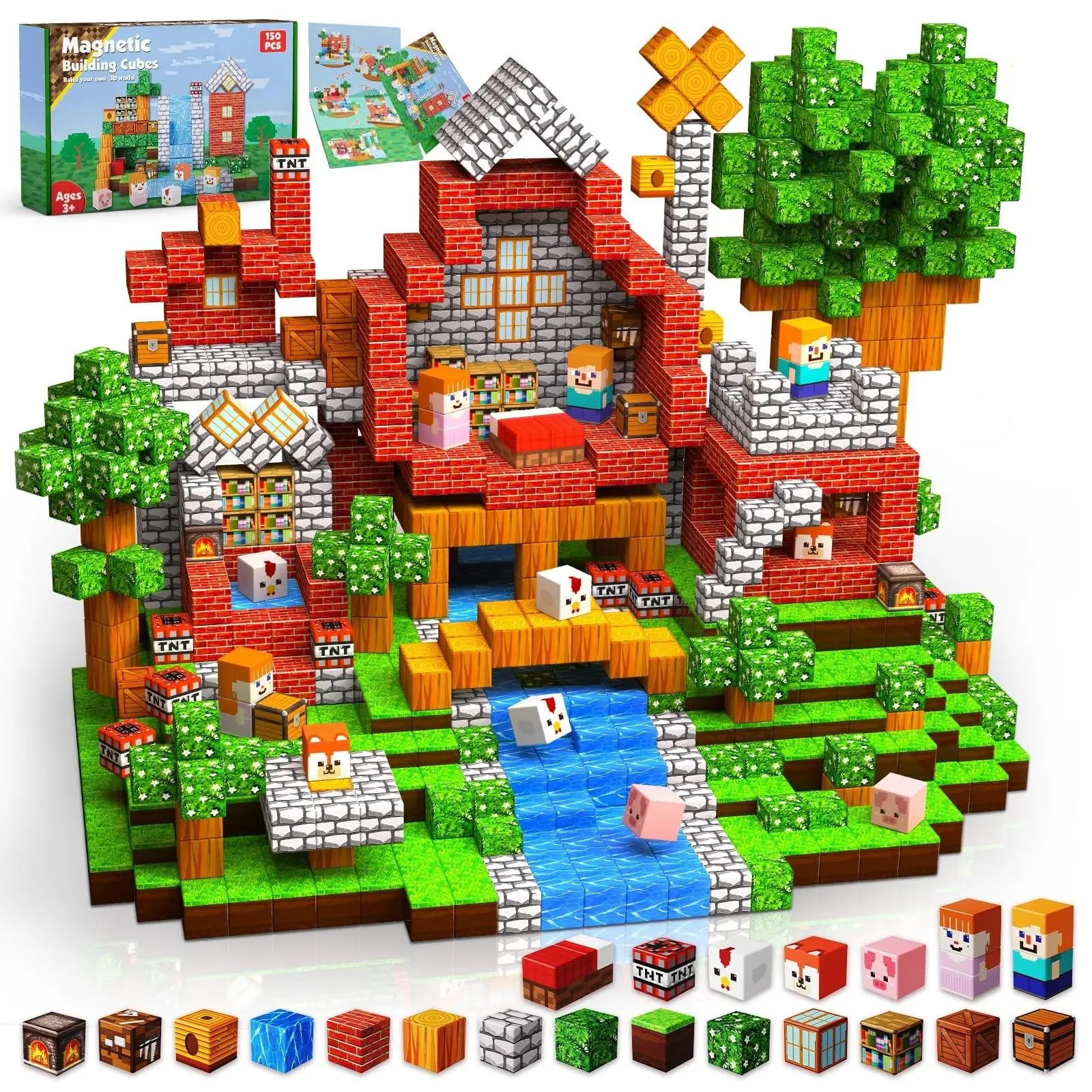 Montessori STEM Sensory Learning Toy, 100/150 Pcs Large Magnetic Cube Building Blocks for Toddlers 3+, 3D Stacking Set to Develop Spatial Thinking, Birthday Gift for Boys & Girls