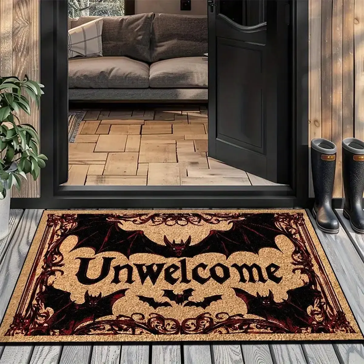 Halloween Dark Bat Design Unwelcome Door Mat, Entrance Mat, Plush Comfortable Welcome Decorative Rug for Home Entryway, Perfect for Living Room & Bedroom Decor, Soft Floor Mat