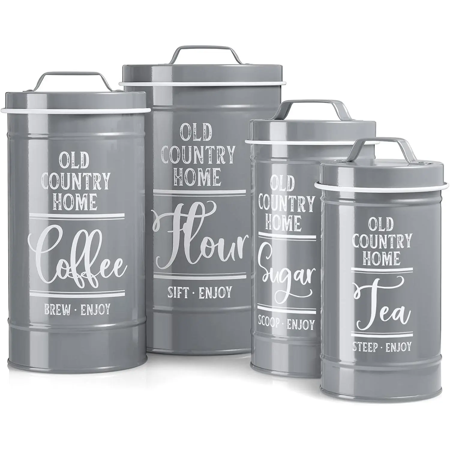 Gray Canisters Sets for the Kitchen, Airtight Kitchen Canisters for Countertop, Flour and Sugar Containers,  Coffee Sugar Canister Set, Gray Kitchen Decor and Accessories, Set of 4