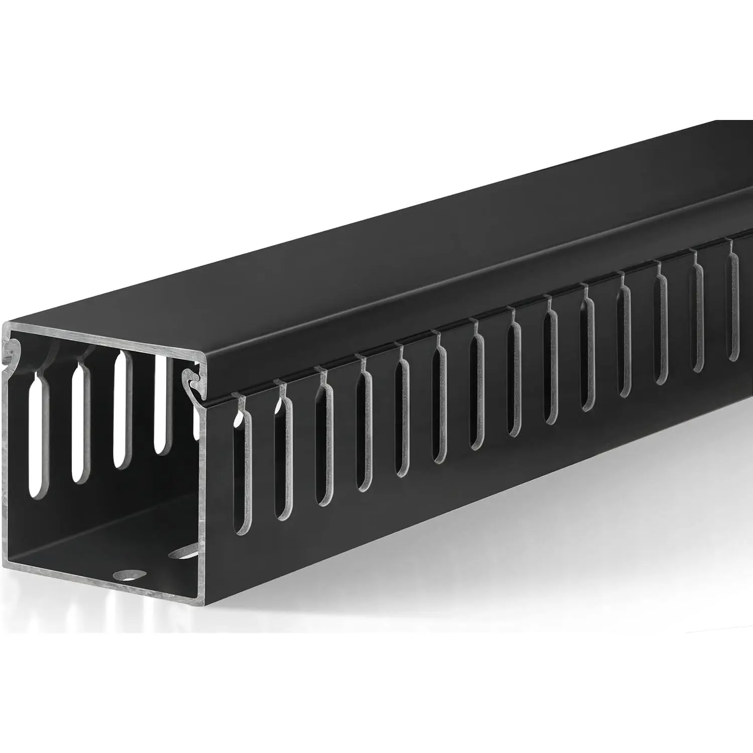 Industrial 2x2in Plastic Cable Raceway - 6ft Screw-Mounted PVC PC Network Wire Organizer, Smooth Edge Wire Protection Duct for 40 Cables, Electrical Safe Open Slot for Car Battery Repair Tools (Black)
