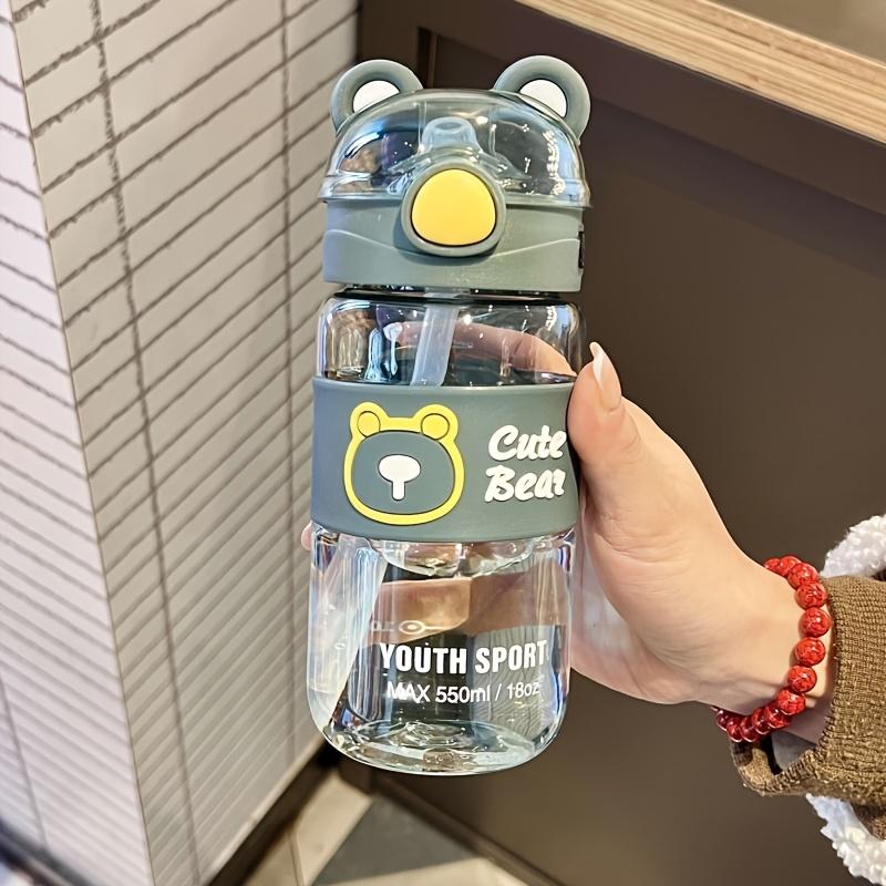 550ml/650ml Cute Bear Cartoon Portable Water Bottle with Straw, High-Value School Cup with Lifting Handle – Perfect for Summer/Winter Drinks, Outdoor Sports, Fitness, Travel, Camping,  Halloween & Christmas Gifts, Water Bottle For Girl and  Boy, Thermos