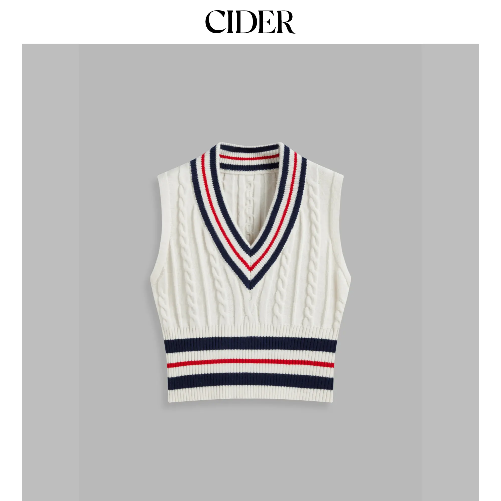 Cider [size 2-10] Cable Knit V-neck Striped Contrasting Binding Vest