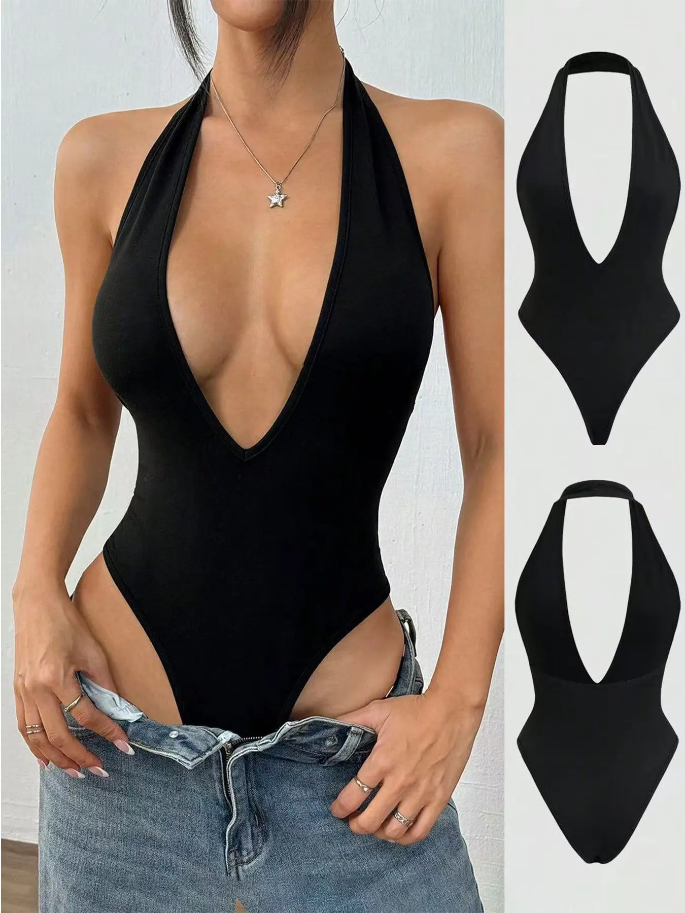 Women's Deep V Backless Strapless Jumpsuit, Elastic Soft Comfortable, Sleeveless Casual Sexy, Ideal for Vacation and Daily Wear, Perfect for Petite Figures