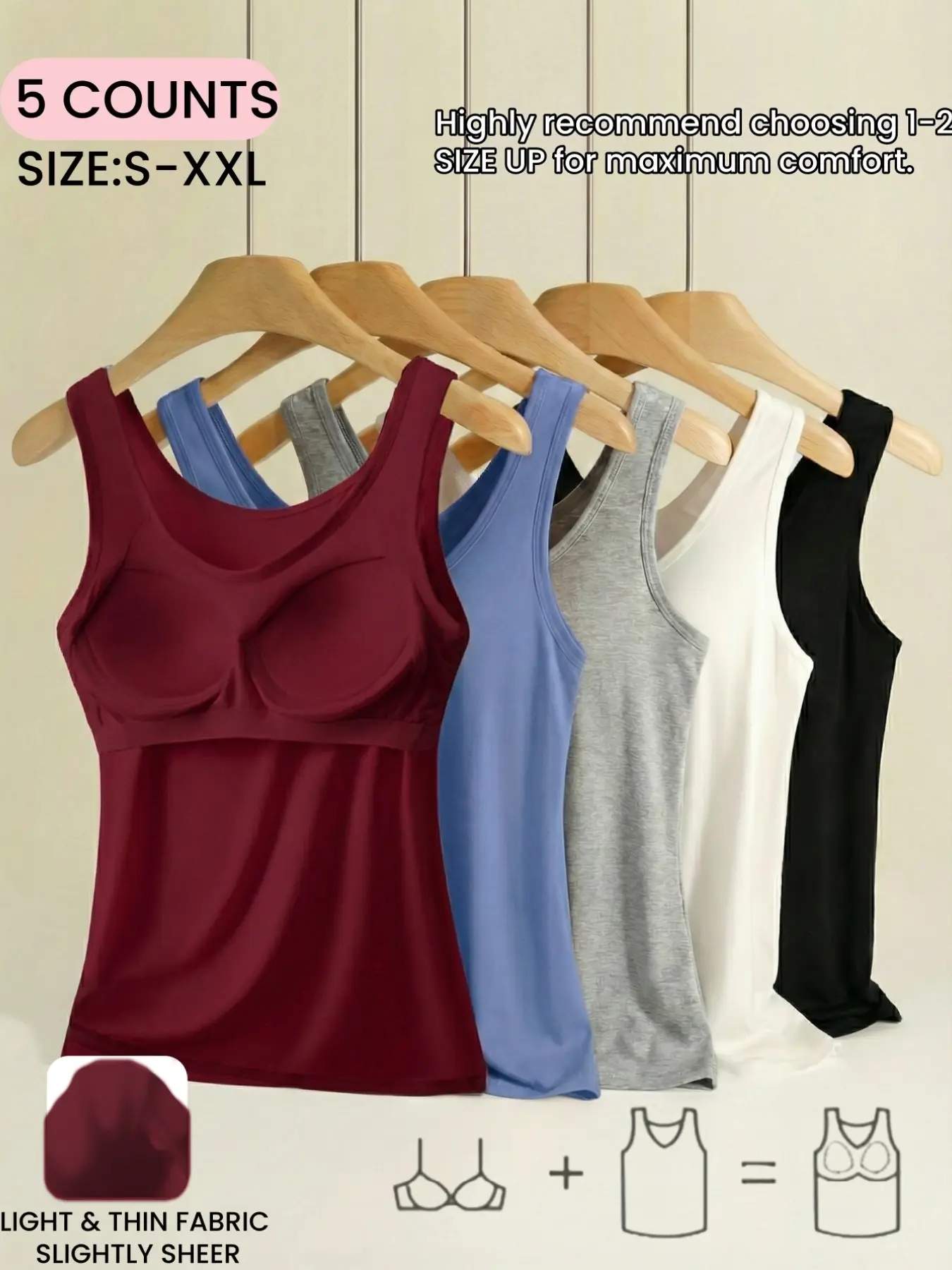 Women's Everyday Tank Tops, Built-in Bra Strap Seamless Sleeveless Top, Soft Comfortable Plain Casual Fitted Sleeveless Vest, S to 5XL
