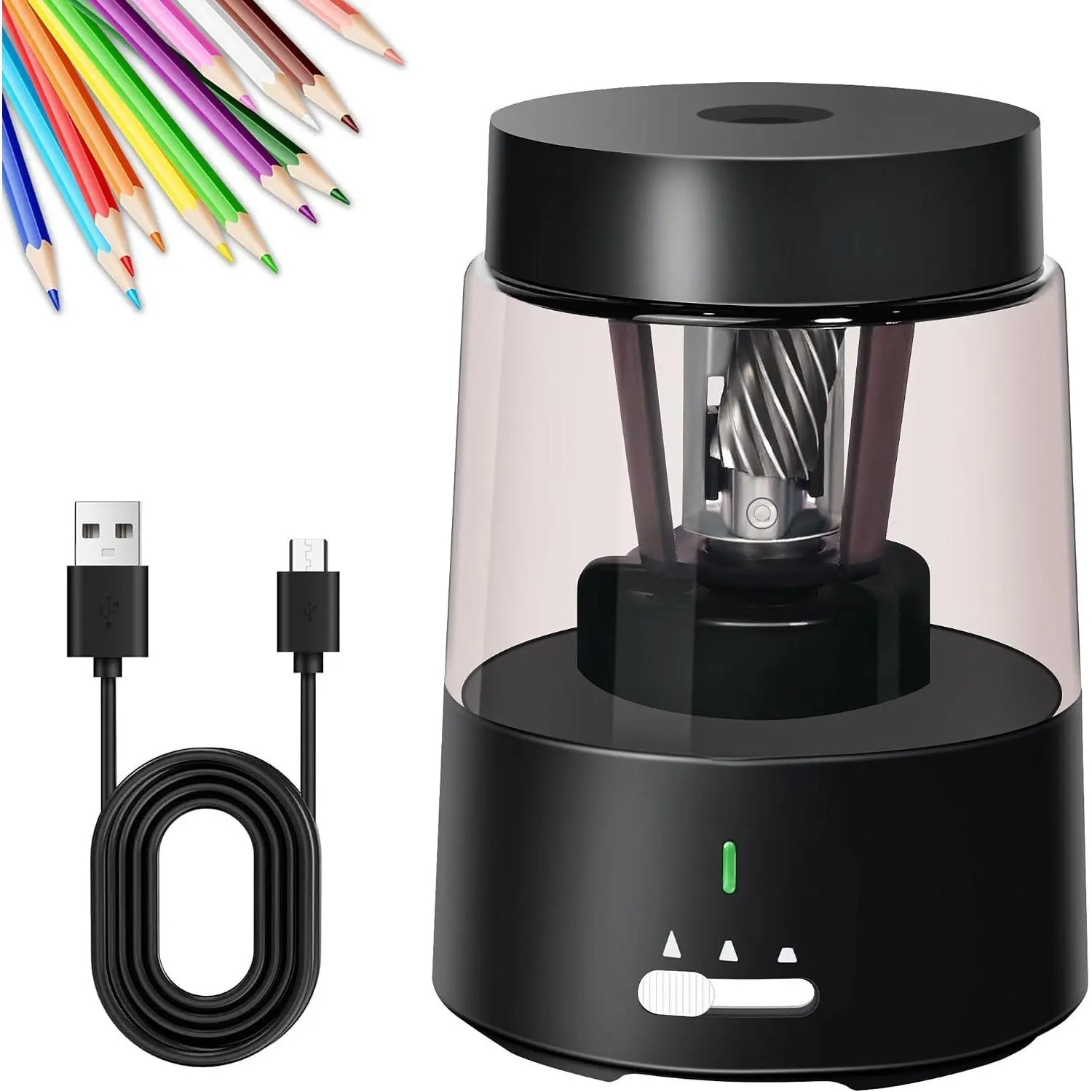 Pencil Sharpener Electric Pencil Sharpener Heavy Duty  Rechargeable   Pencil Sharpeners for 6-8mm Colored Pencils Auto Stop  Sharpen in 3s (Black)