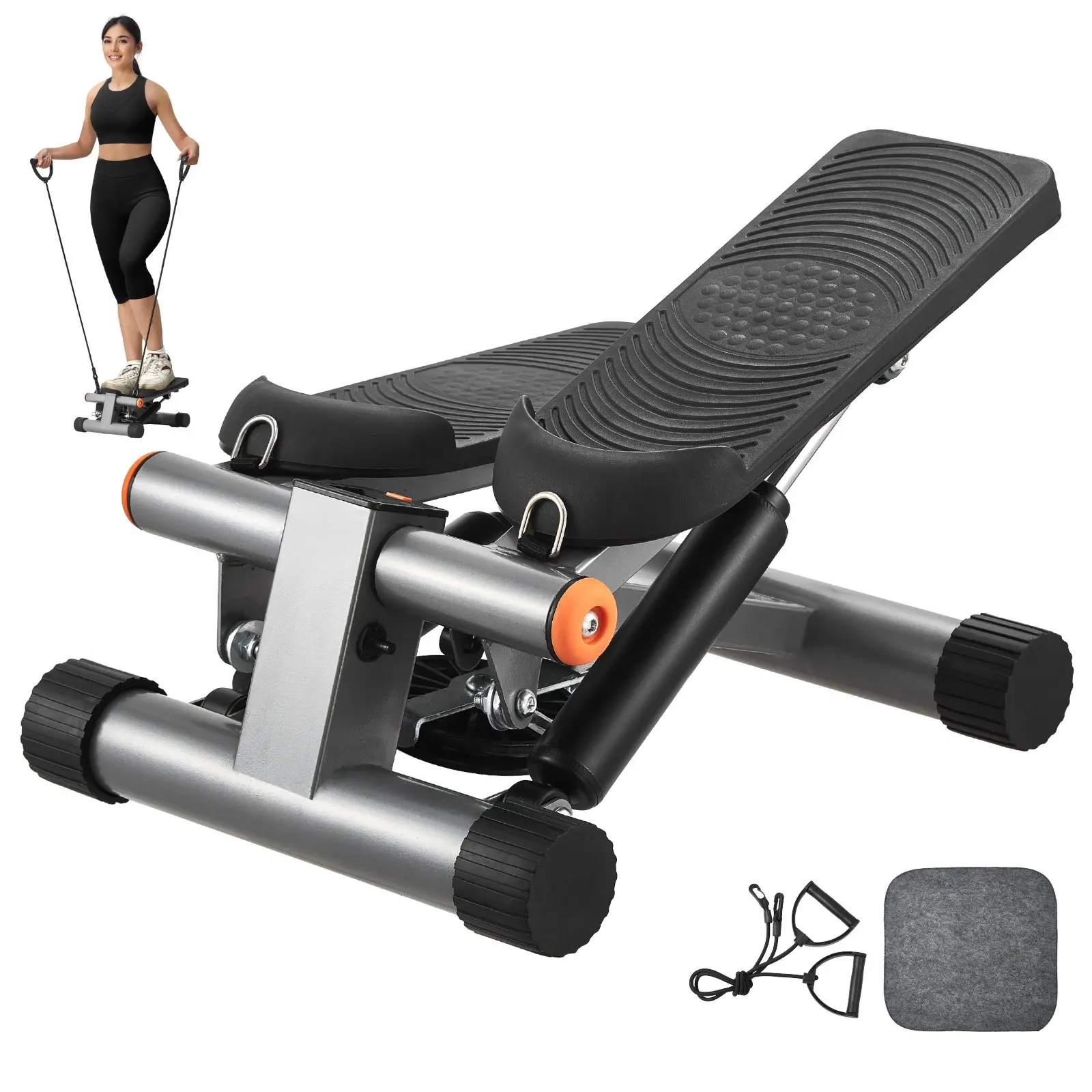 【DealsForYouDays】VEVOR Stair Stepper, Mini Stepper for Exercise at Home, Hydraulic Fitness Stepper with Resistance Bands, Full Body Workout Cardio Equipment, Stair Climber with LCD Monitor, 330LBS Load Capacity