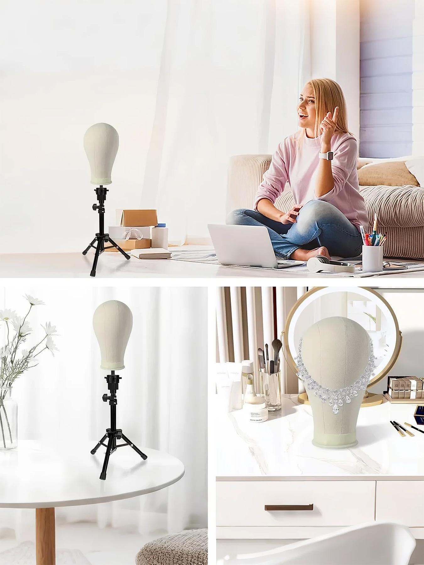 Complete Wig Styling Equipment for Novices: 22-inch Wig Stand + Tripod + T-Pins + Bristle Brush | Halloween Ready Wig Install Kit