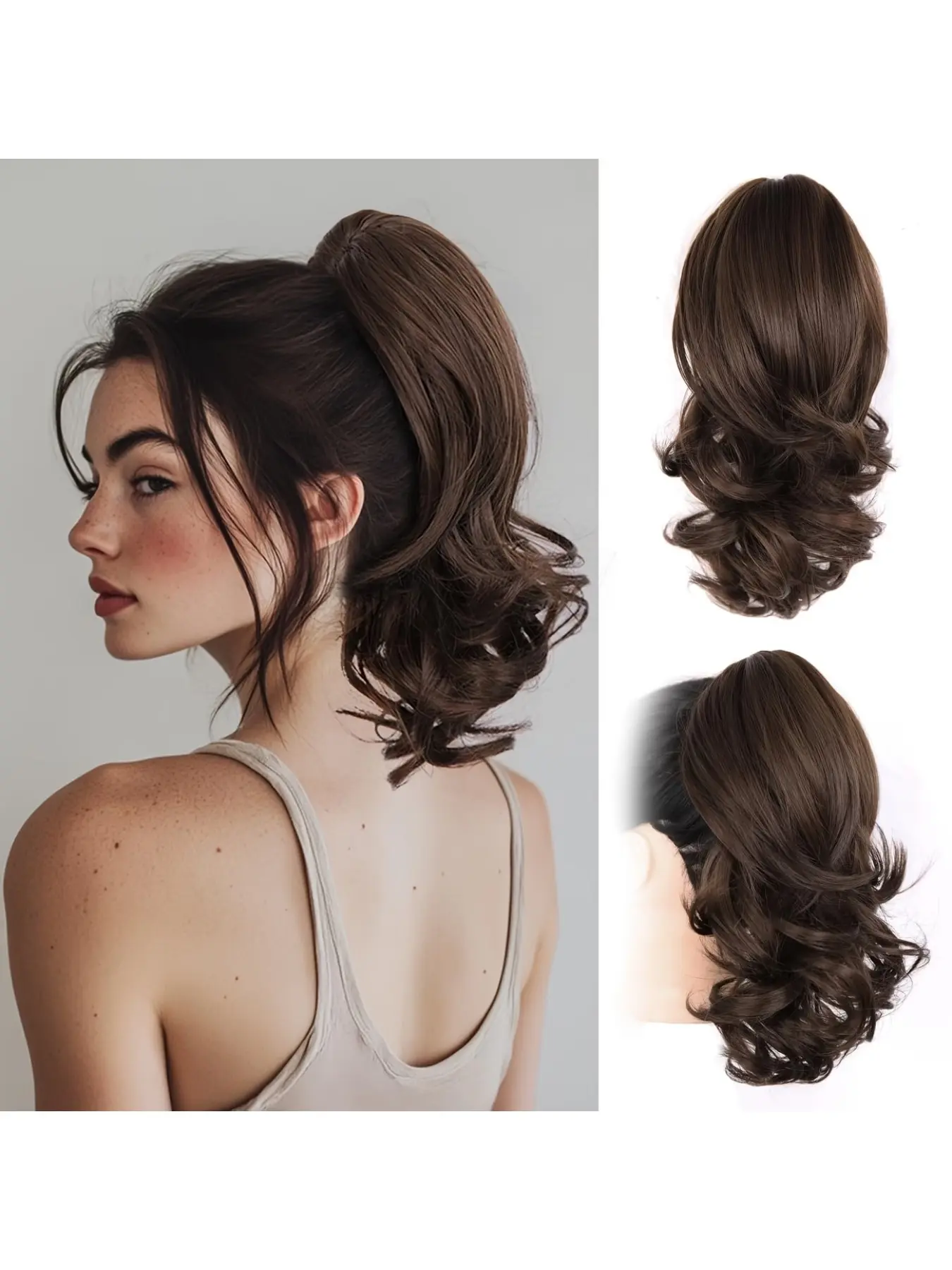 Short Curly Bob Wig 14 Inches, Fashionable Voluminous Natural Clip-In Hair Extension, Synthetic Fiber Tailpiece for Daily Wear