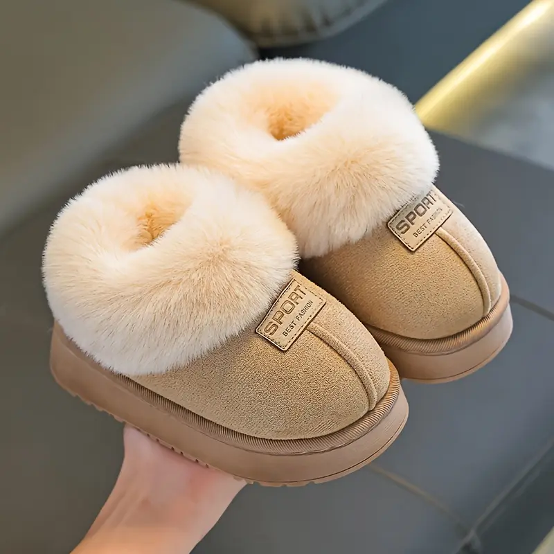 Boys & Girls Winter Warm Snow Boot Slippers, Low-Top Round Toe Non-Slip PVC Sole Kids Footwear, Cozy Comfort Children Slip-On Shoes, Ideal For Indoor Daily Relaxation, Outdoor Casual Play And Cold Season Leisure Activities