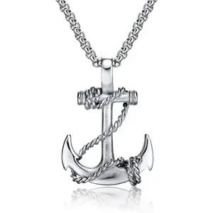 City Fashion Men's Stainless Steel Anchor Necklace - 21.6 in Vintage Navy Nautical Pirate Motif Pendant Chain, Fashion Statement Accessory for Nautical, Pirate Motif Styles, Pirate Motif Necklaces, Anchor Necklaces