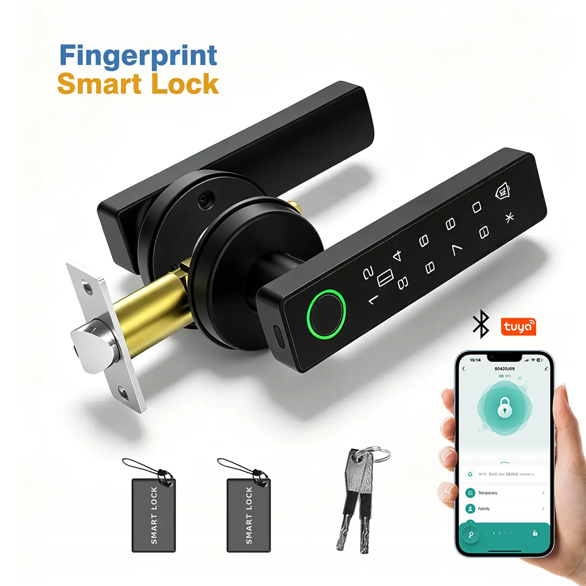 Smart Fingerprint Door Lock Keyless Entry Handle Biometric App Control 6 Ways Unlock Anti Peep Password IC Card Smart Security Lock for Apartment Room Garage Office Home Improvement Door Hardware