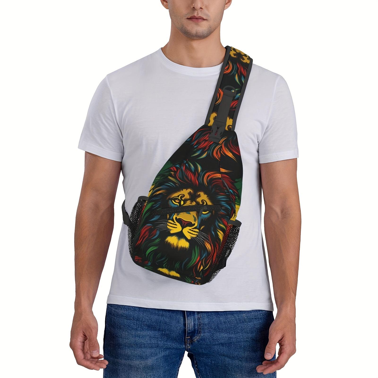 A Versatile Crossbody Chest Bag Suitable for Hiking, Featuring a Design Inspired by Jamaican Reggae Music with a Lion Motif. This Folding Backpack Boasts a Large Capacity And Is Both Fashionable And Durable, Making It Ideal for Shopping, Work