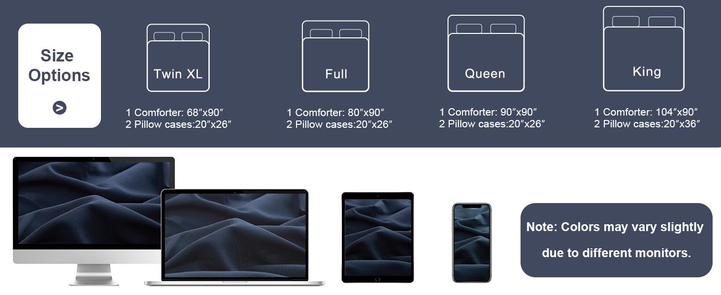 Dark Blue Ruffled Pintuck Comforter Set Queen Size, Microfiber Pleated Comforter Set Vintage Bedding, 3 Piece Brushed Comforter Set, 1 Ruffled Comforter with 2 Pillowcases