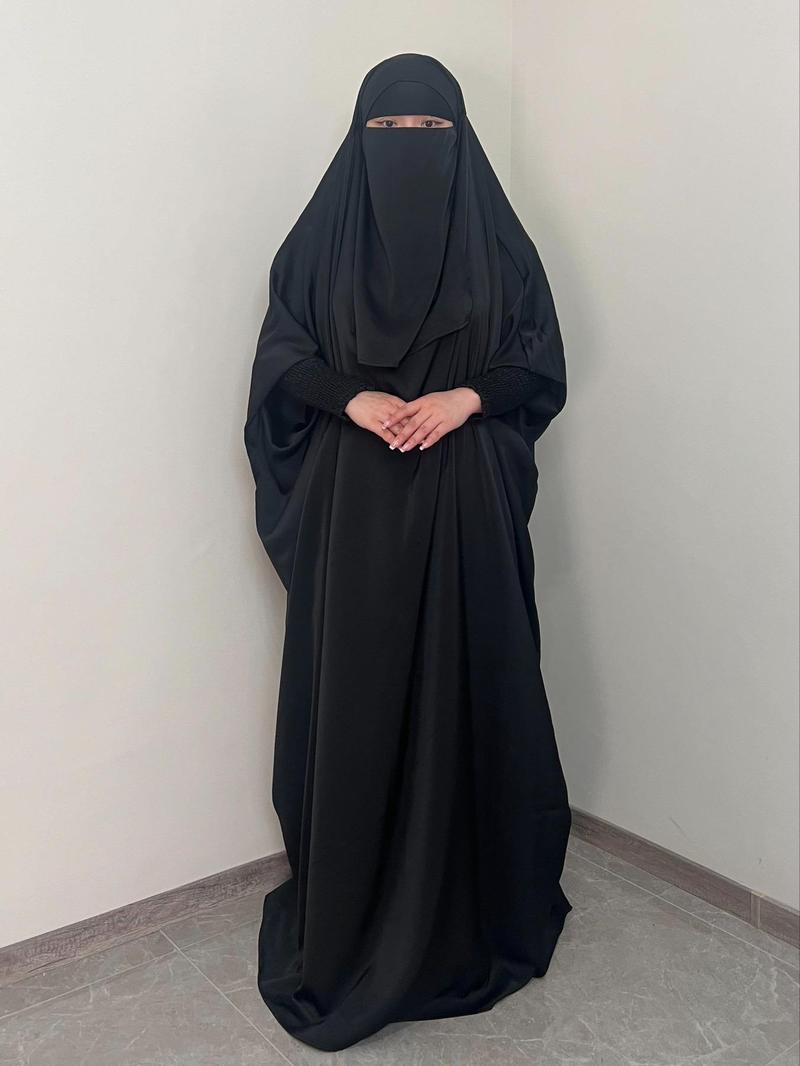 Women's Solid Shirred Jilbab Abaya Set, Modest Muslim Clothing Set for Daily Wear, Modesty Muslim Clothing, Women's Islamic Clothing for Spring & Fall Women's Solid Shirred Jilbab Abaya Set, Modest Muslim Clothing Set for Daily Wear, Modesty Muslim Clothing, Women's Islamic Clothing for Spring & Fall