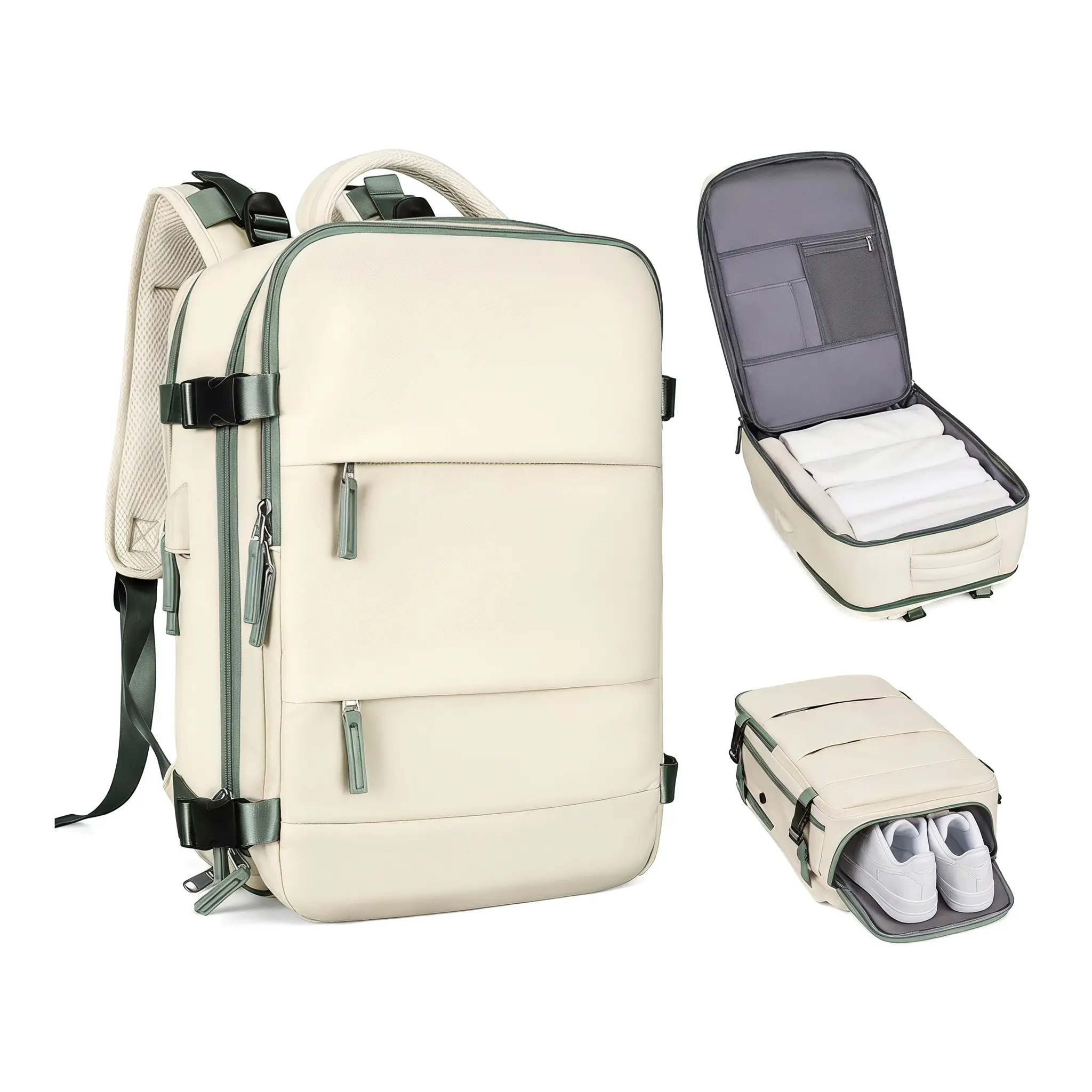 Women's Oxford Fabric Travel Backpack - 36-55L Extra Large Carry On Luggage Bag, Wet-Dry Split, 16in Laptop Compatible, Business Look Solid Color for Short Trips