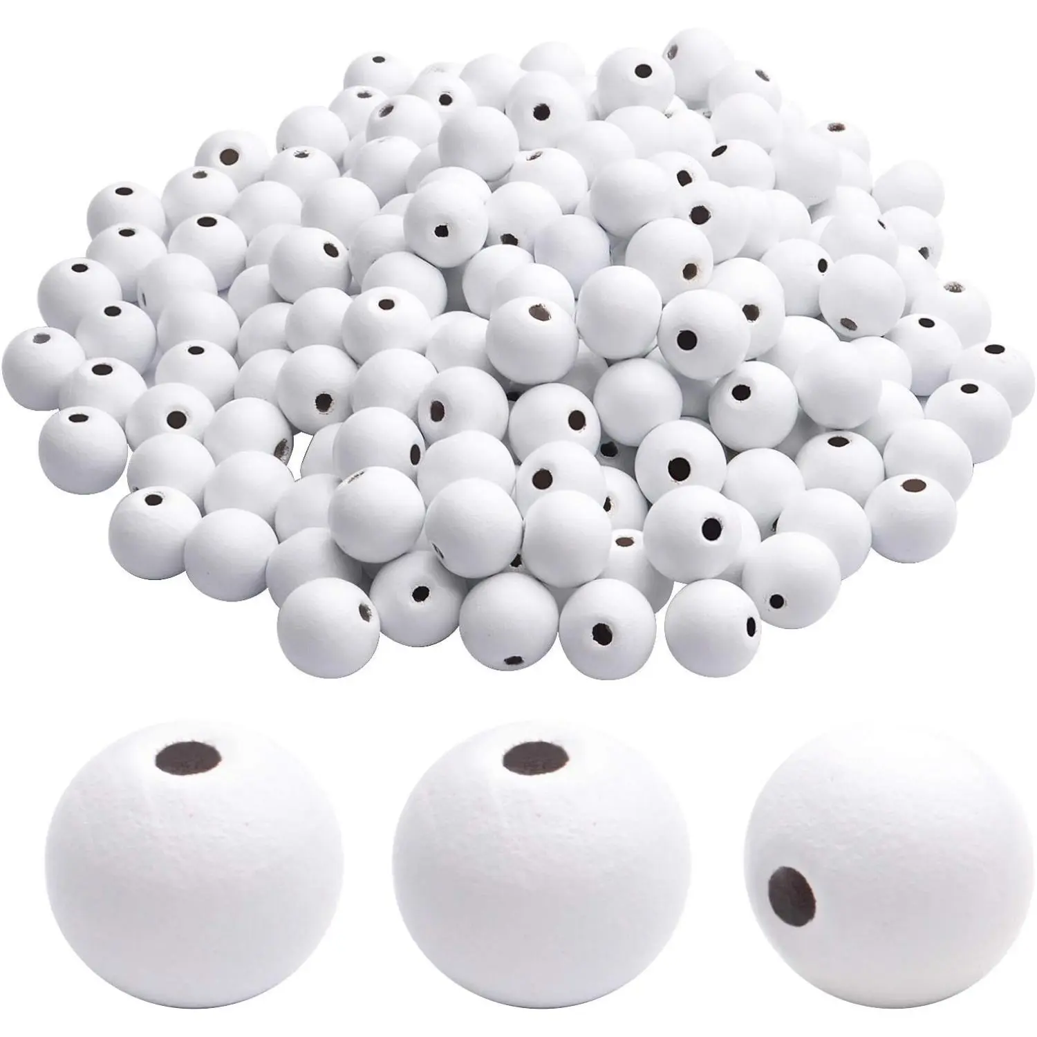 200pcs 12mm White Wooden Round Beads - Natural Unfinished Loose Beads Spacer Beading Supplies Jewelry Findings for DIY Crafts Jewelry Making, 2.5mm Hole