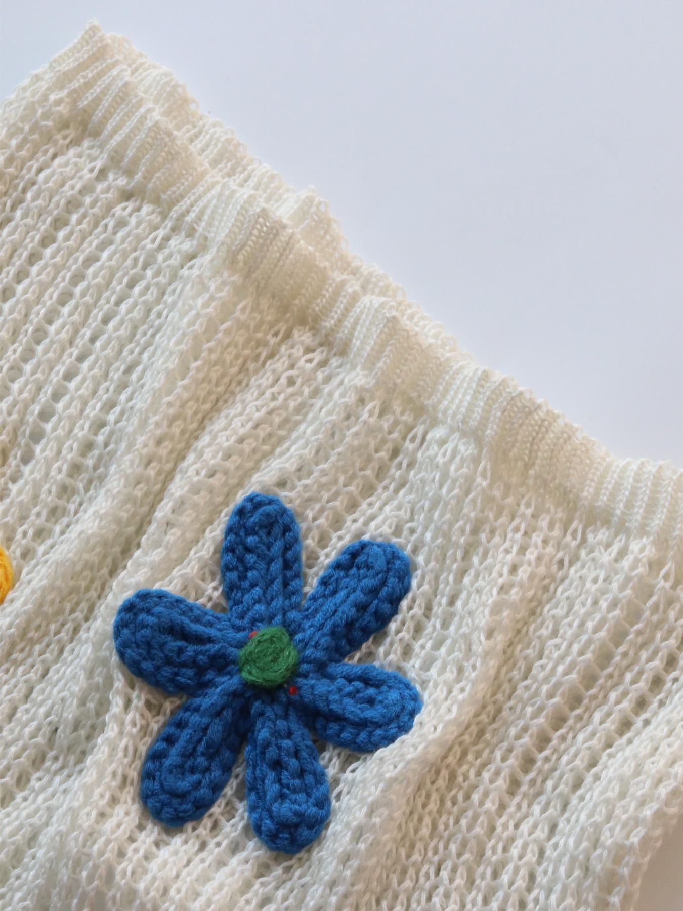 Women's Summer Crochet Floral Short Sleeve Pullover Knit Shirt, Boho Style Loose Fitting Beach Cover-Up for Trendy