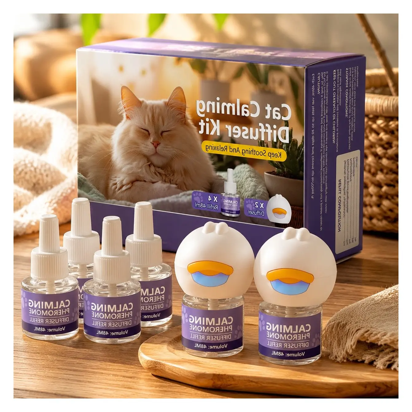 Cat Calming Diffuser, 120-Day Pheromone Diffuser with 4 Refills & 2 PlugsGift