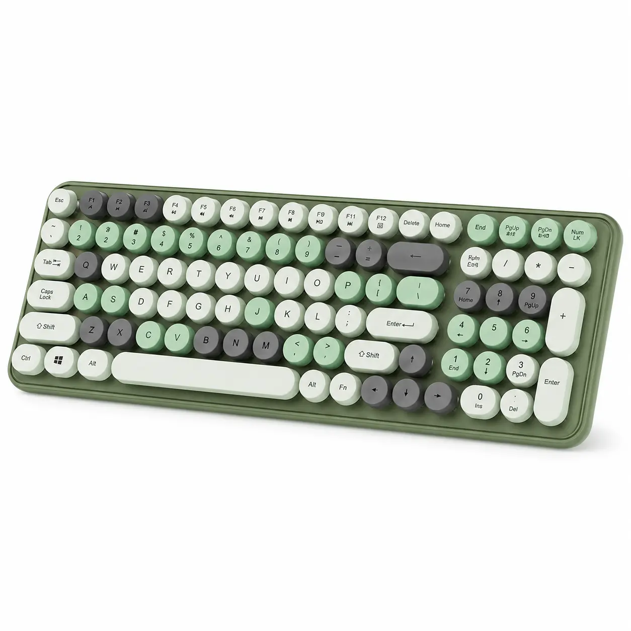 2.4GHz Rechargeable Retro Round Key Full-Size Wireless Keyboard with Numeric Keypad, Type-C Charging, Quiet Keys, ABS Body for PC, Laptop Home Office Use