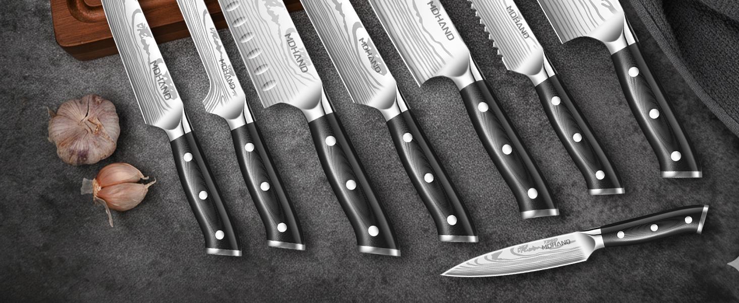 18PCS Kitchen Knife Set, Professional Chef Knife Set with Roll Bag, High Carbon Stainless Steel Japanese Knives, Full Tang Pakkawood Handle, Ultra Sharp