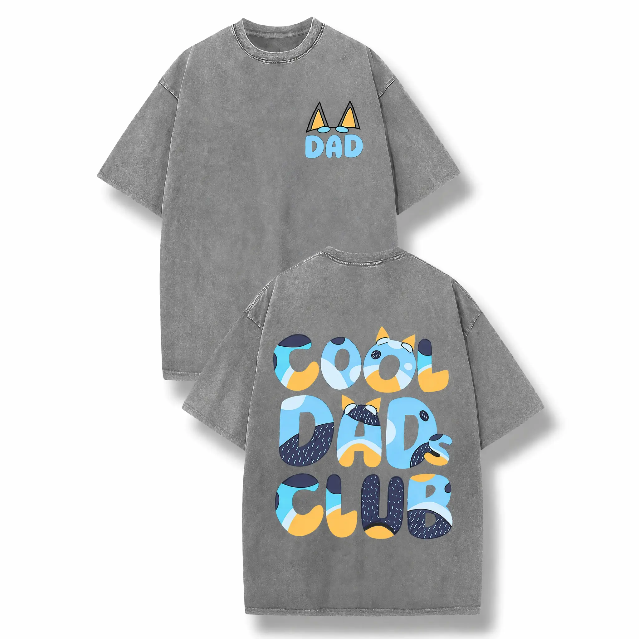 Men's Bluey Cool Dads Club Double-Sided Cartoon Print Menswear T-Shirt - Round Neck, Short-Sleeve, Foldable, Casual Streetwear, Funny Dad Gift, Machine Washable, All-Season Top