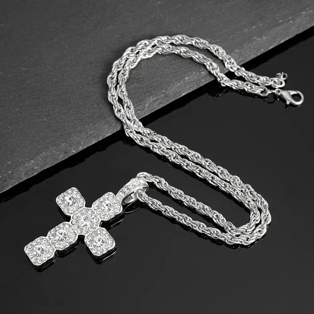 2026 New Hip-Hop Inspired Cross Necklace, 4mm Rhinestone Tennis Chain Links Jewelry, Punk Costume Accessory for Women, Men's Accessories & Mens Gifts