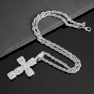 2026 New Hip-Hop Inspired Cross Necklace, 4mm Rhinestone Tennis Chain Links Jewelry, Punk Costume Accessory for Women, Men's Accessories & Mens Gifts