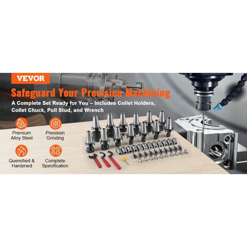 VEVOR CAT40 Collet Holder ER 16/32 Collet Set, 35 PCs, SLN FMB ER16/32 APU Tool Holders Spring Steel Collet Chucks with 10 Pull Studs and 3 Wrenches, for Milling Machine Drill Presses Boring Machine