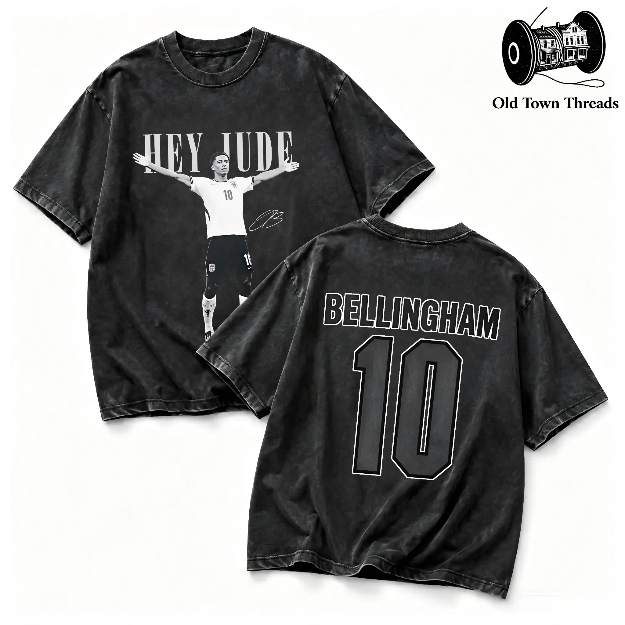 100% Cotton Jude Bellingham Washed T-Shirts Double-Sided Print, Unisex, Bellingham 10 And Hey Jude Celebration Graphic, # Jude Bellingham # Jude # Bellingham # Englandfootball # Bellinghammeme # Heyjude # Footballfunny