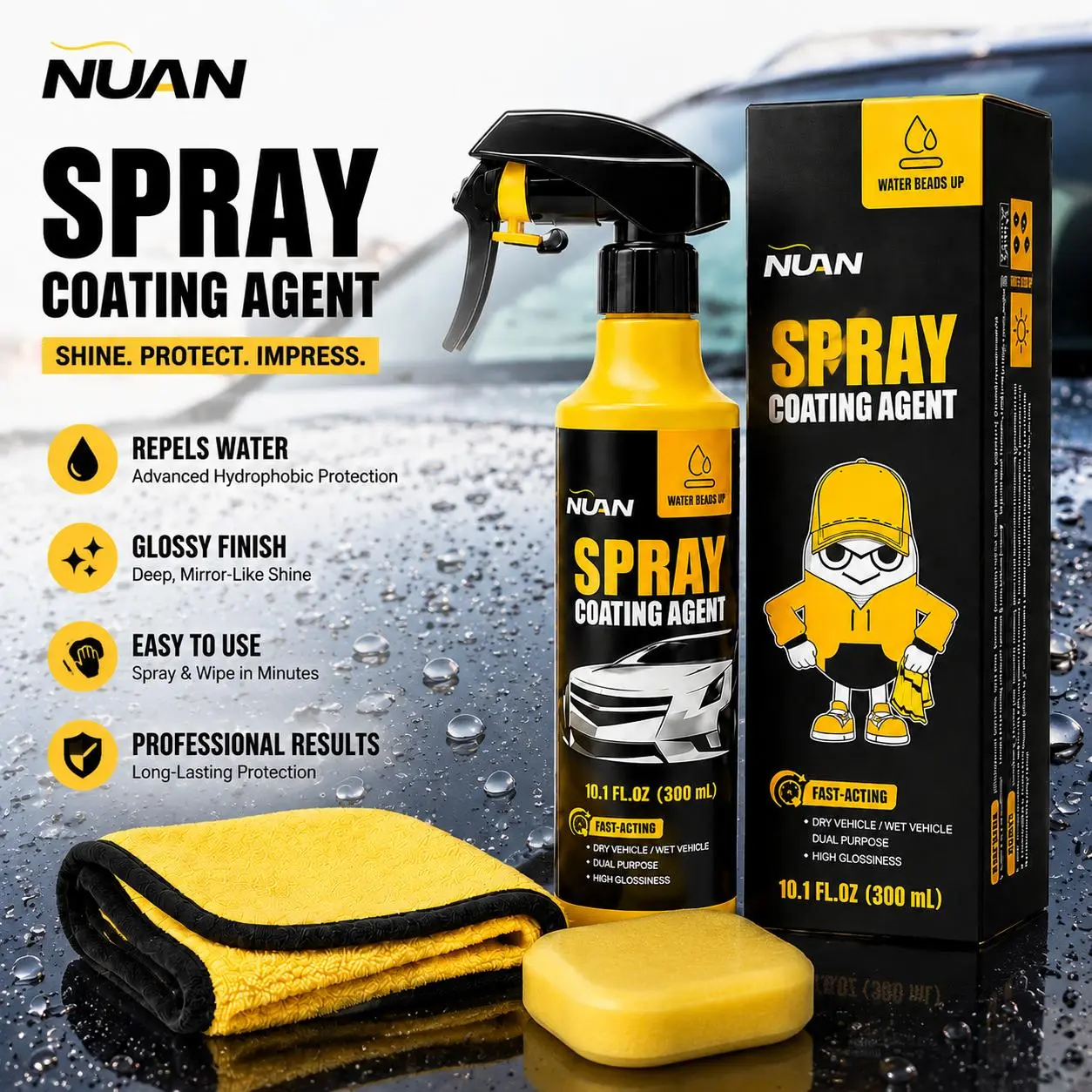 Spray coating agent；NUAN nano car coating sprayNUAN nano car coating spray Car Ceramic Coating Spray, Water Beading Paint Sealant, UV Protection, Mirror Shine Quick Detailer for Cars Trucks SUVs