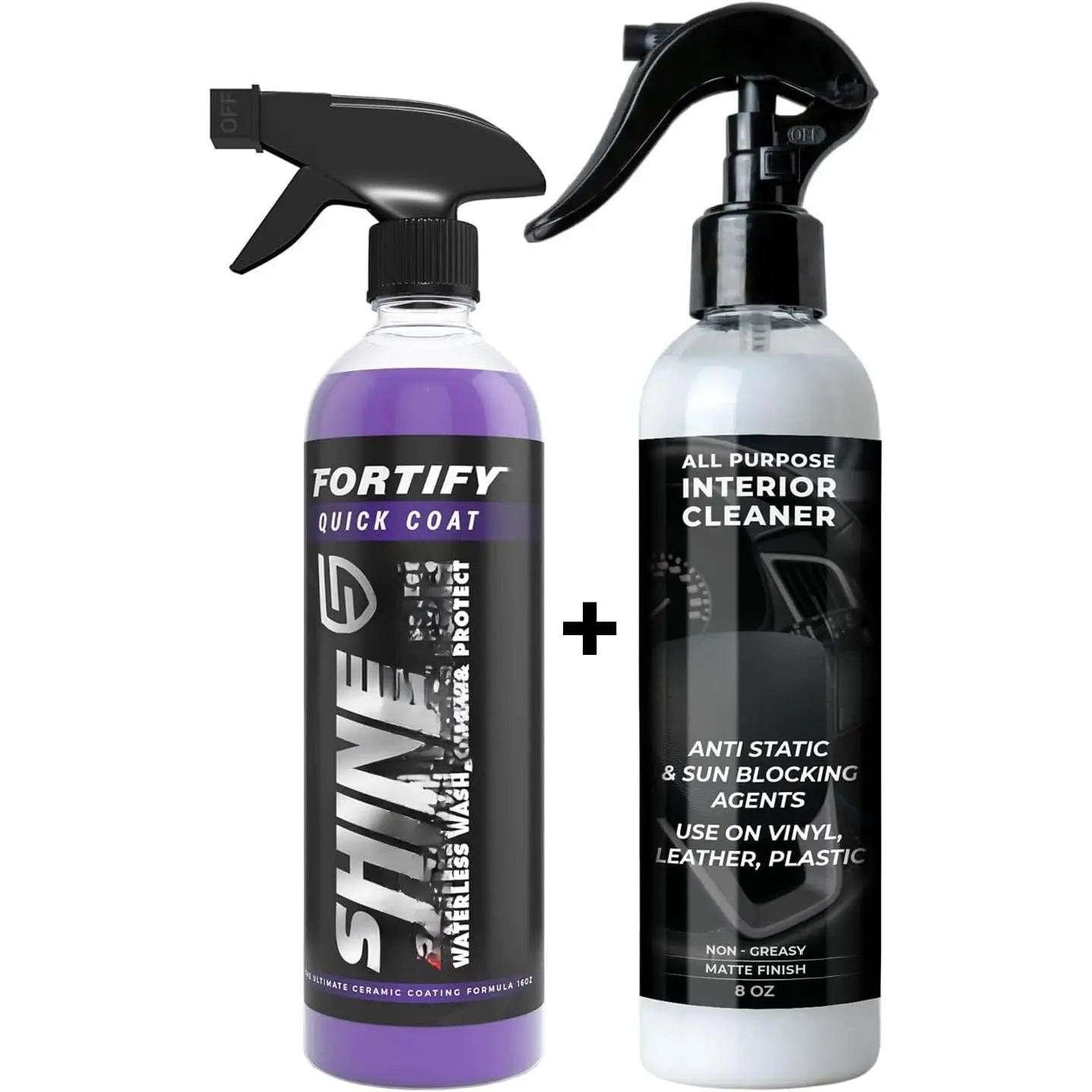 Detailing Bundle - Fortify Quick Coat Ceramic Waterless Wash & Interior Cleaner - Complete Automotive Care Kit for Mirror   Protection & Deep Interior Cleaning - 2 Pack