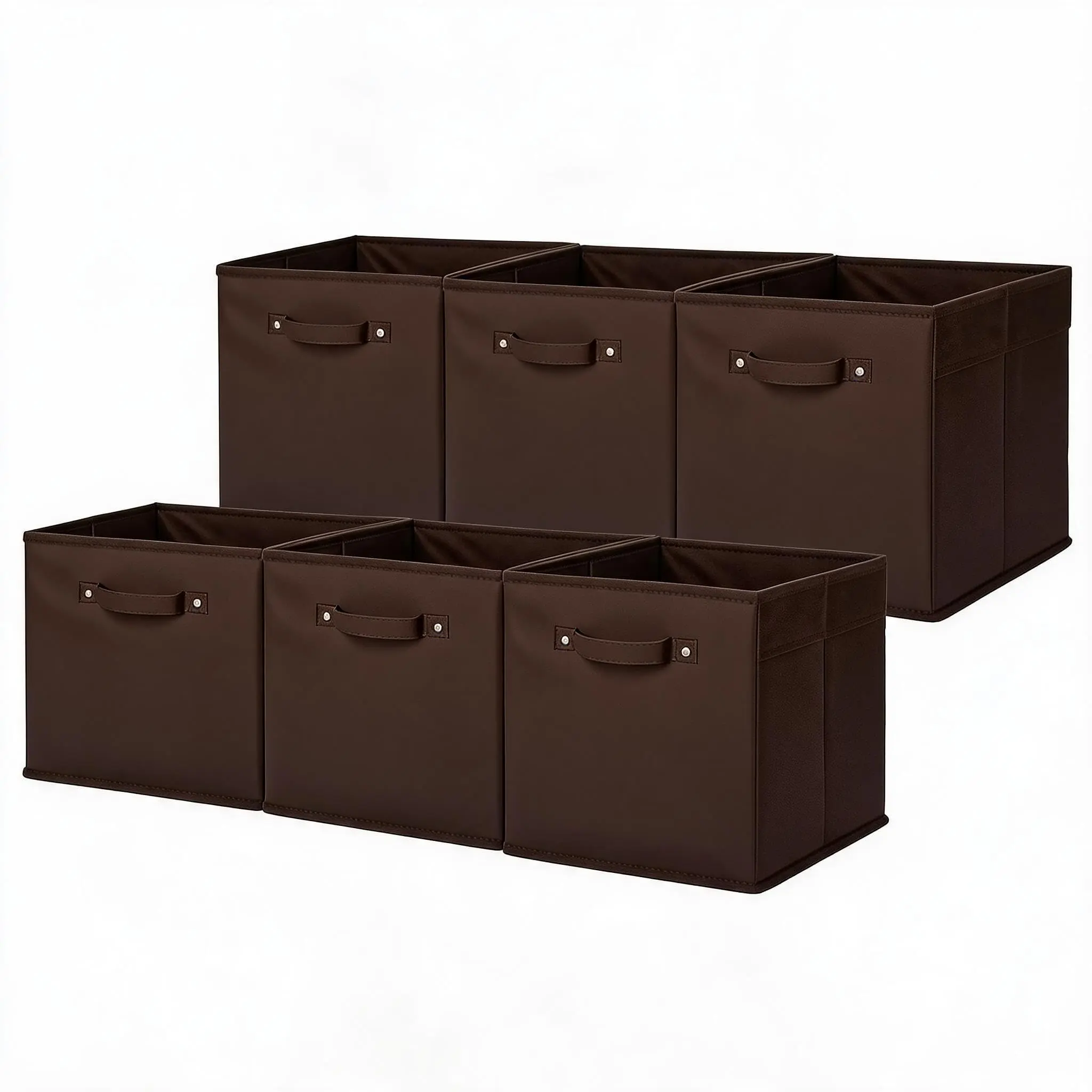GARVEE 11 in Foldable Fabric Storage Boxes with Faux Leather Handles, 6-Piece Set Pack Collapsible Cube Organizer Baskets for Shelf, Closets, Clothes