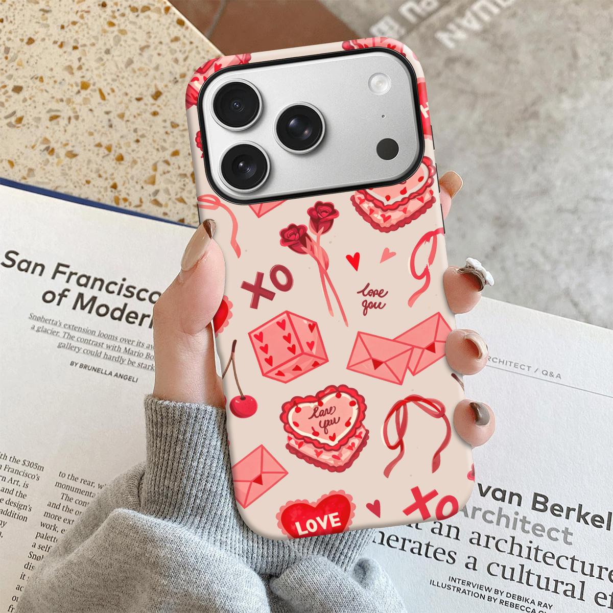 Sweet Cherry  Rose Lovecore Design Aesthetic Phone Case Double-Layer TPU Shockproof for iPhone 17 Pro Max/16 Pro Max /15Pro Max 15/14/13/12 & Samsung S26 /S25Ultra Gift for Friends or Family