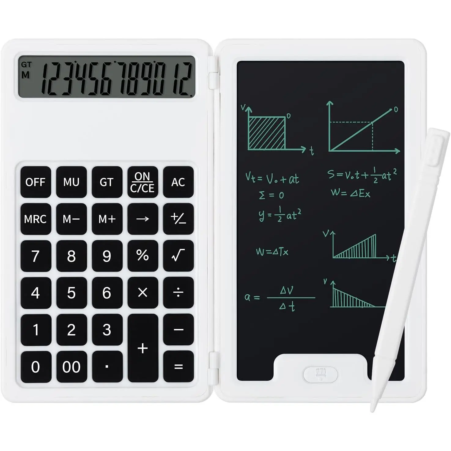 Desk Portable Calculator, Small Calculator with Writing Notepad, White |  Calculator,  Lightweight and Portable, 12 Digit Large Display Multi-Function for Office,  & Financial (White)